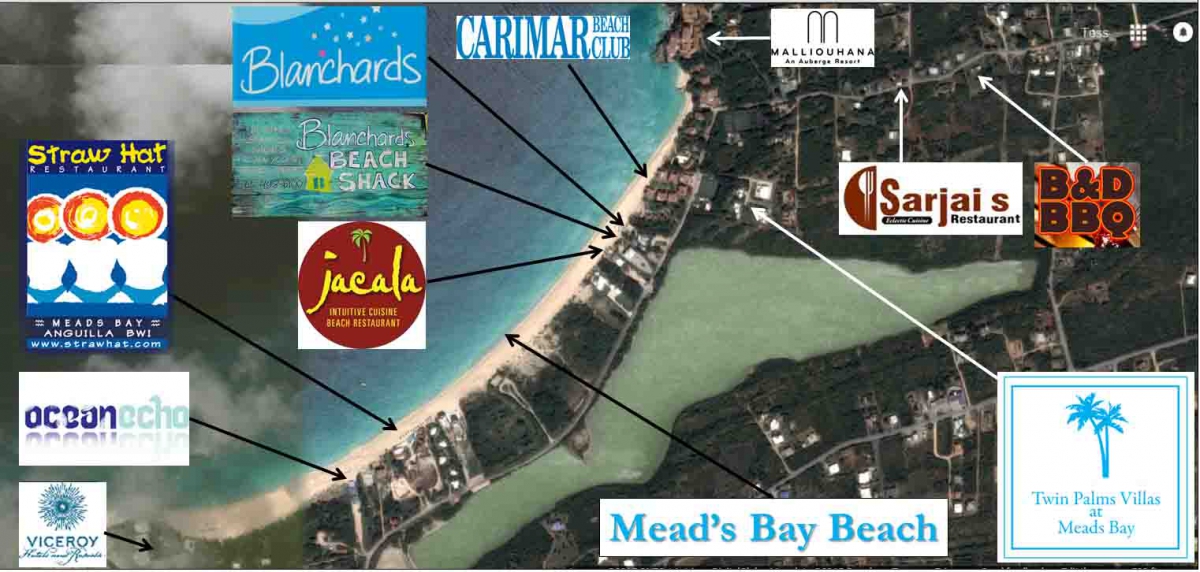 Meads Bay Anguilla Restaurant Map - Twin Palms Villas
